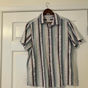 Men’s Multicolor Striped Short Sleeve Camp Shirt Size Large 100% Cotton